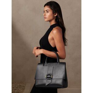 BANANA REPUBLIC Black Women Pebbled Leather Silva Top-Handle Bag Tote MSRP $490